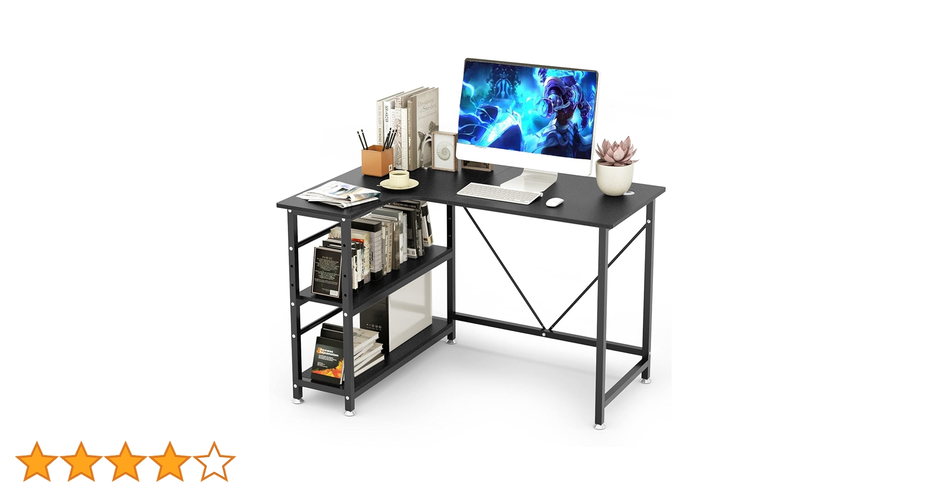 Amazon | DEWEL コーナーデスク L字型 幅110cm 収納ラック付き